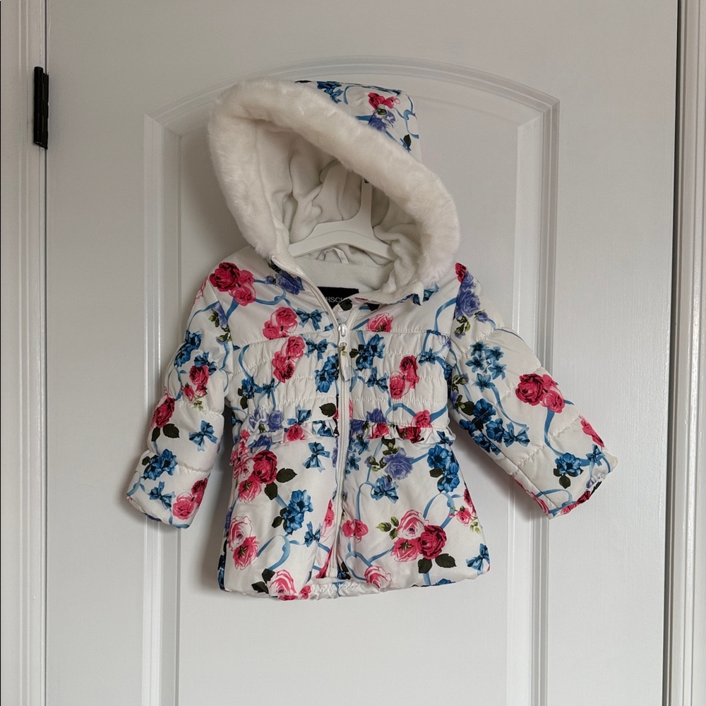 Rothschild White Floral Puffer Jacket for Kids